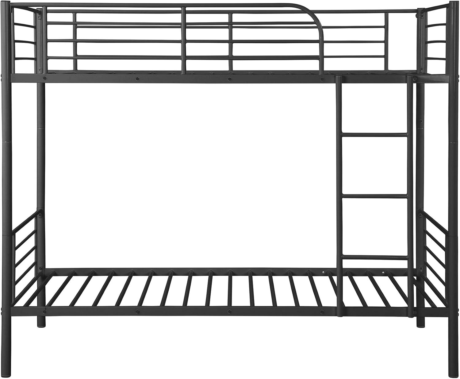 JULYFOX Steel Bunk Bed Twin Over Twin, Modern Metal Bed Frame 550 lb Heavy Duty with Stairs Side Guard Rails 10.8 inch Storage Space No Box Spring Needed 2 Twin Bed Platform for Kids Teens Black