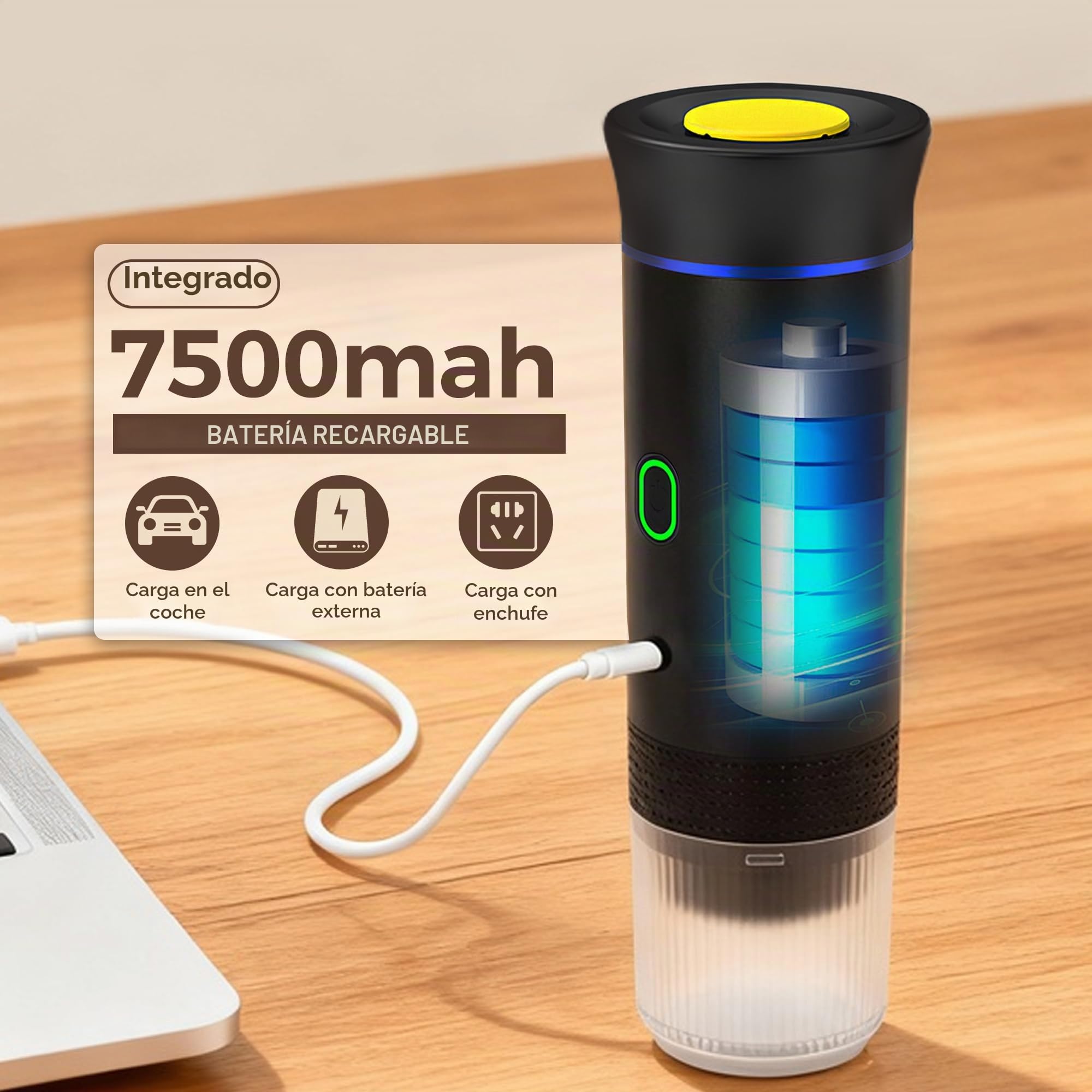 Máquina de Café Portátil, Cafetera Espresso 3 en 1 Eléctrica Portátil Expreso Recargable para Cápsulas Pequeñas o Grandes y Café Molido para Oficina Viaje Camping (Gris)