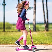 Vista 6 de 3-Wheel Kick Scooter for Kids Ages 3-8 Lean-to-Steer Toddler Scooter with Extra Wide Light Up Wheels, 4 Adjustable Heights, Foldable Scooters for