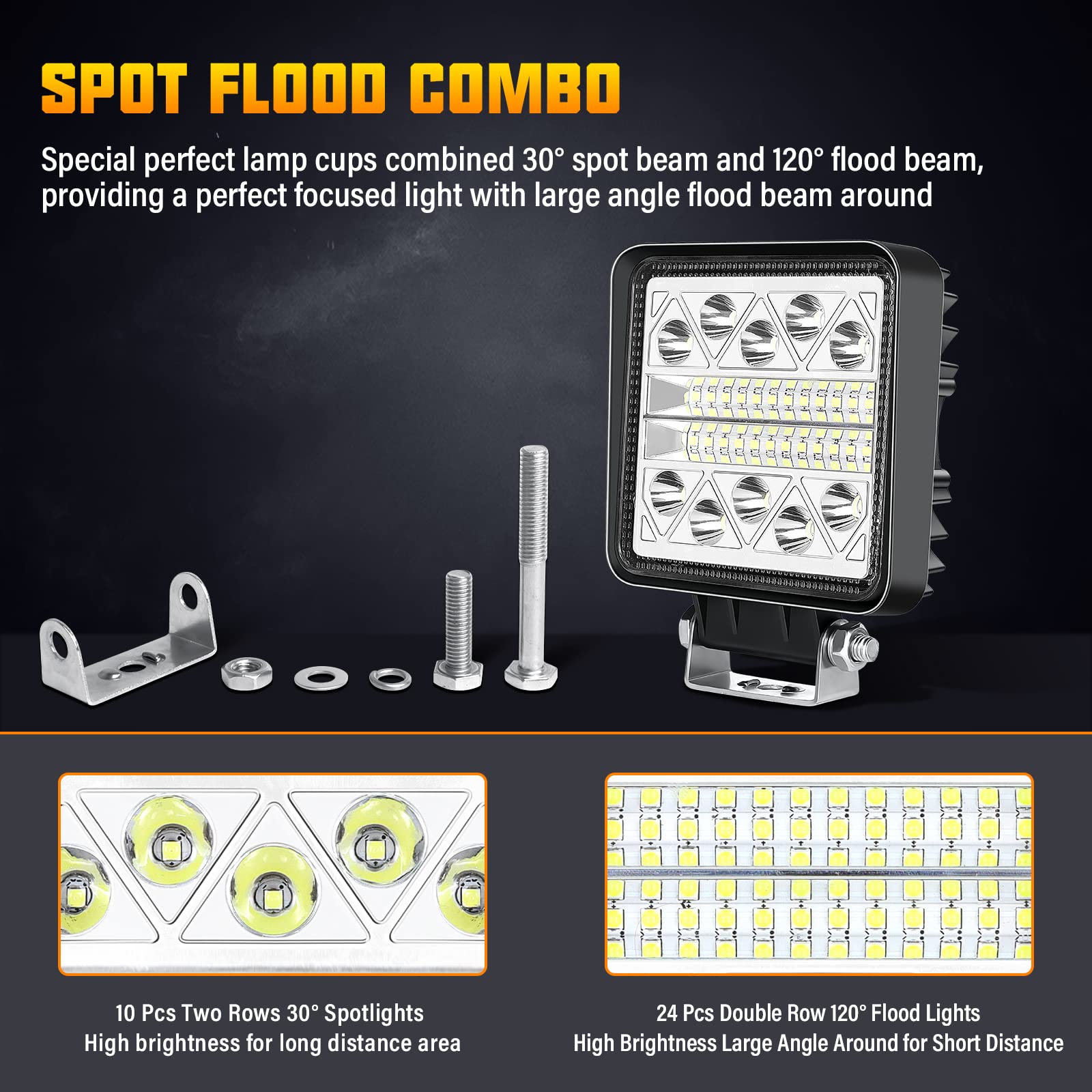 RIGIDON 2 sztuki 4 cale 10 cm 51 W 2100 lm reflektory LED do motocykli, 12 V 24 V reflektory światła, reflektor roboczy LED do samochodu ciężarówki terenowej UTE ATV traktor 4 x 4 pojazdy łódź, 6000K