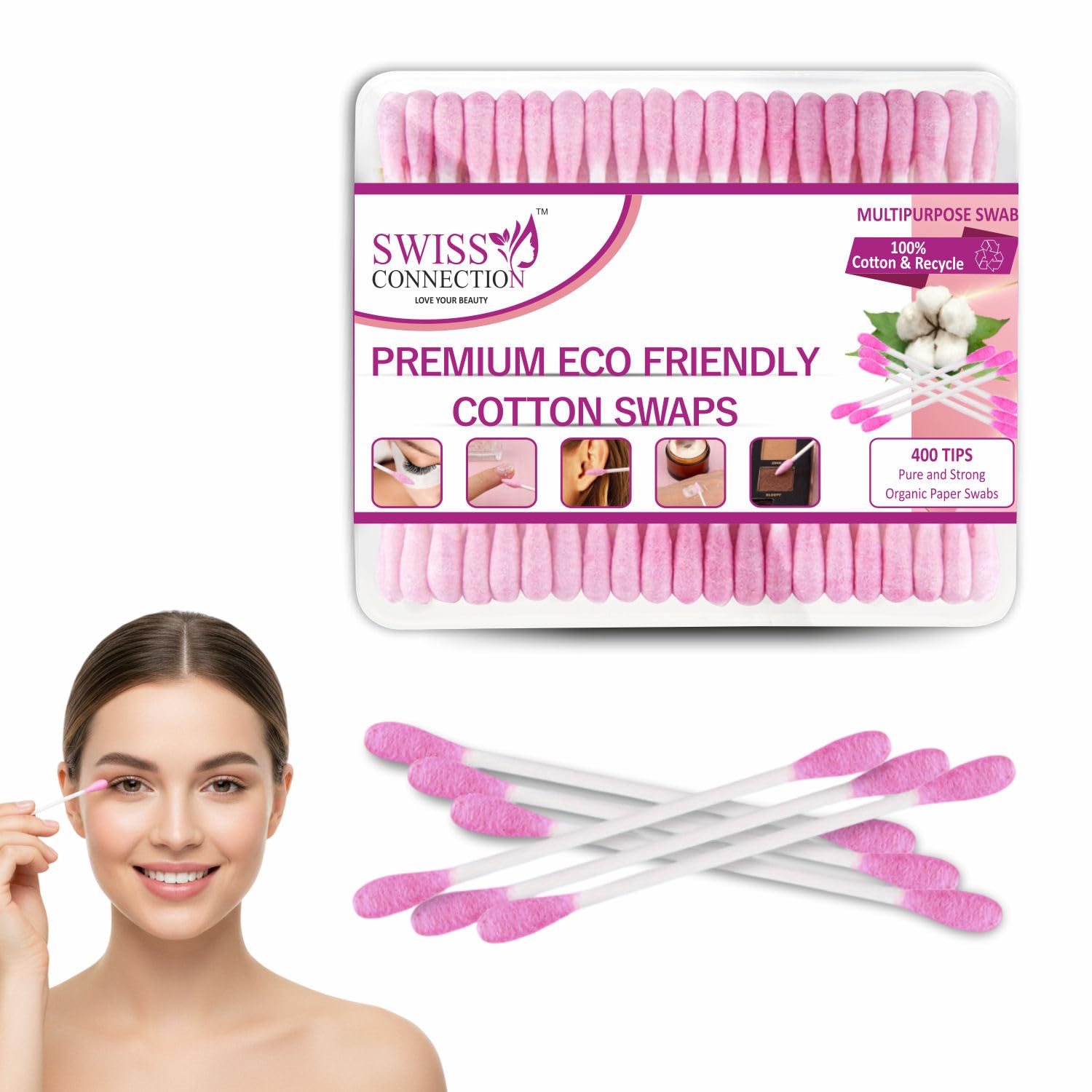 Premium Cotton Swabs, Multipurpose, 100% Cotton and Recycle, 400 Tips-image-28