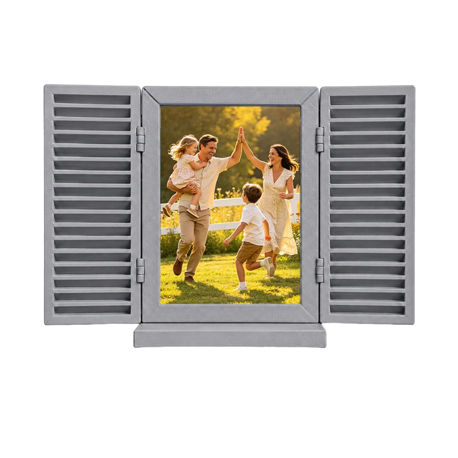 sugerou Key Holder Wall Decor Mediterranean Style with Hidden Shelf - Opening Closing Blinds Design, Entryway Organizer for Photos Mail Keys, Coastal Shutter Inspired Light Grey
