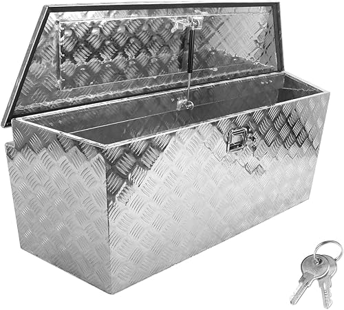 Miniatura 12 de Caja de lengua para remolque, caja de herramientas de aluminio, caja de remolque resistente con cerradura y llaves, para camioneta, RV, remolque (39