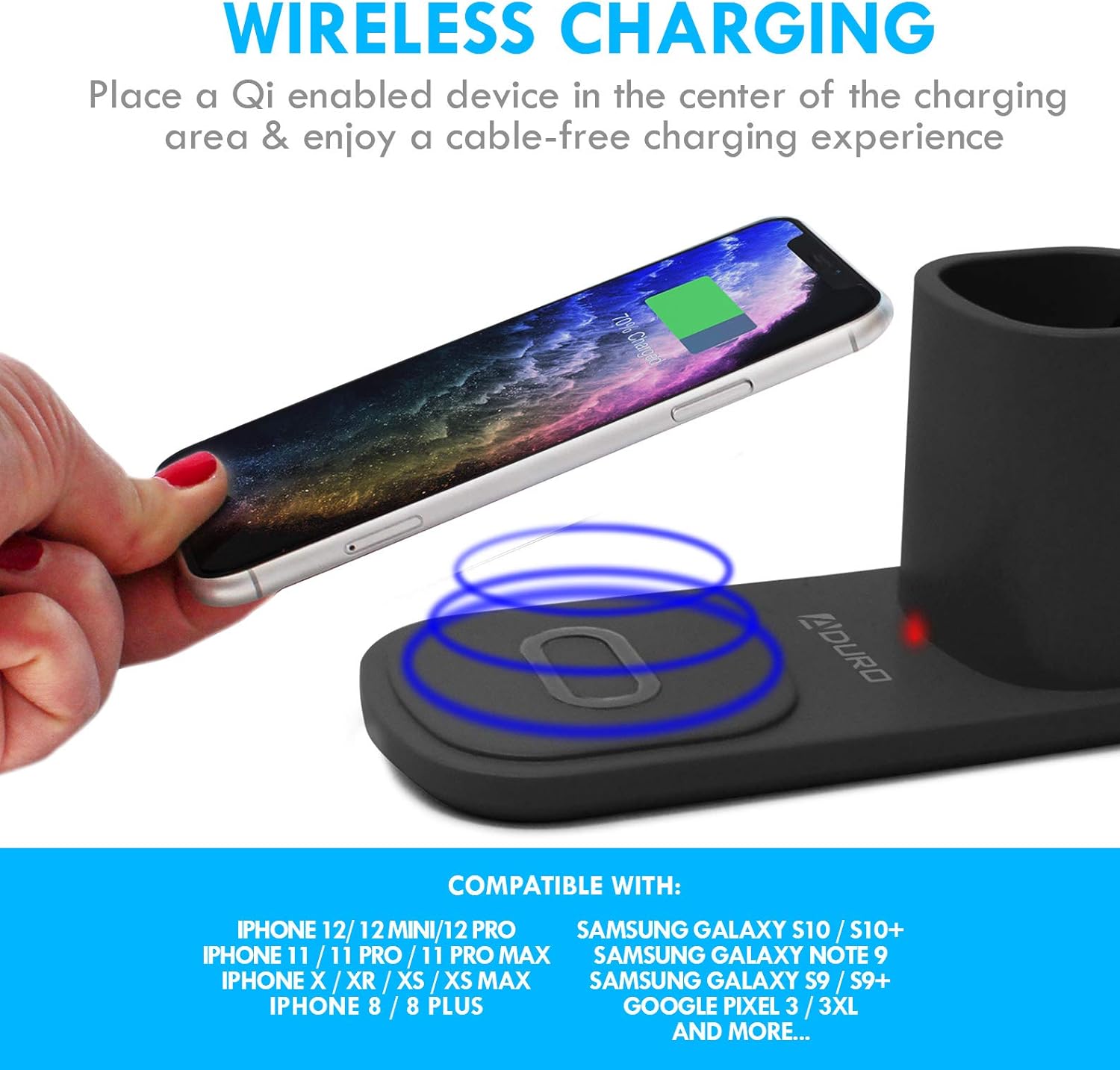 Black Adjustable LED Desk Lamp with Wireless Charger and Organizer