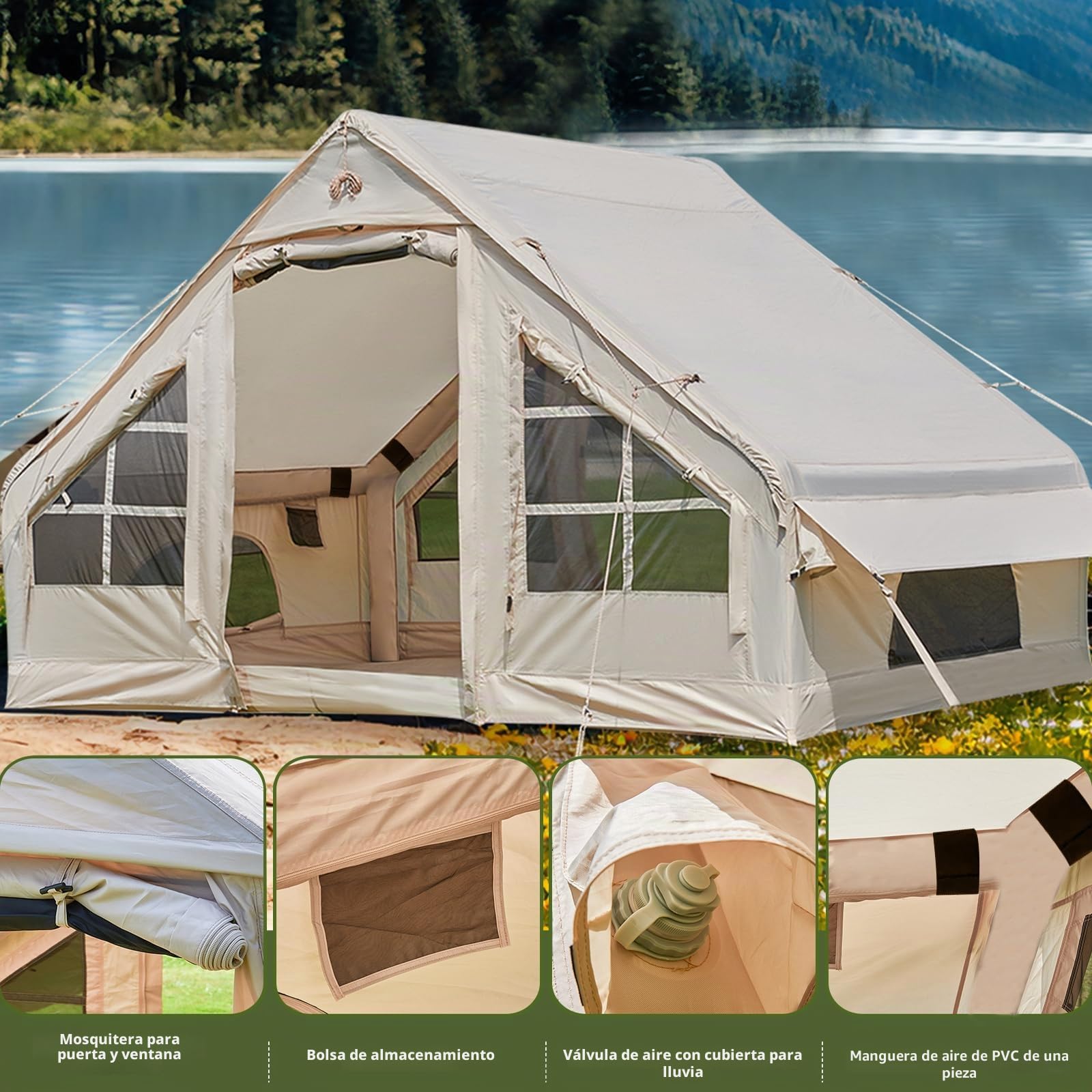 Carpas inflables para acampar con gato de estufa, 2/4/6/8 personas, fácil instalación, tiendas de campaña inflables para 4 estaciones, tienda de campaña inflable impermeable con toldo, tiendas de