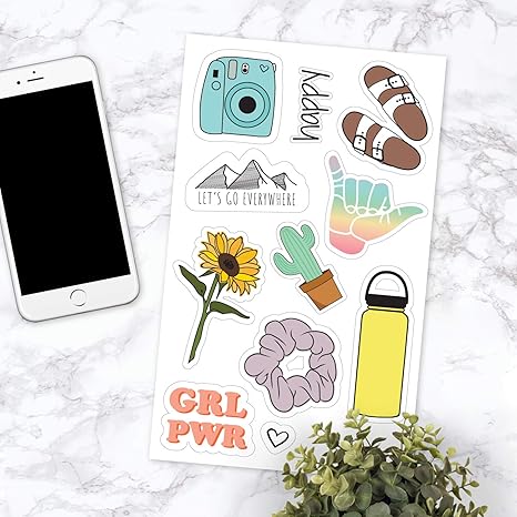 amazon com canopy street let s go everywhere cute vsco girl stickers for water bottles laptops cell phones 11 waterproof stickers toys games