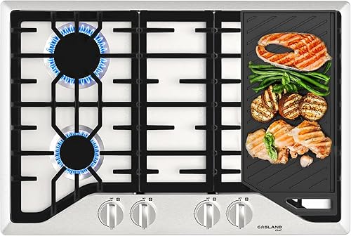 GASLAND Chef 4 Italia Sabaf - Estufa de gas de 30 pulgadas con plancha, parrilla reversible de hierro fundido convertible, 28,300 BTU NGLPG