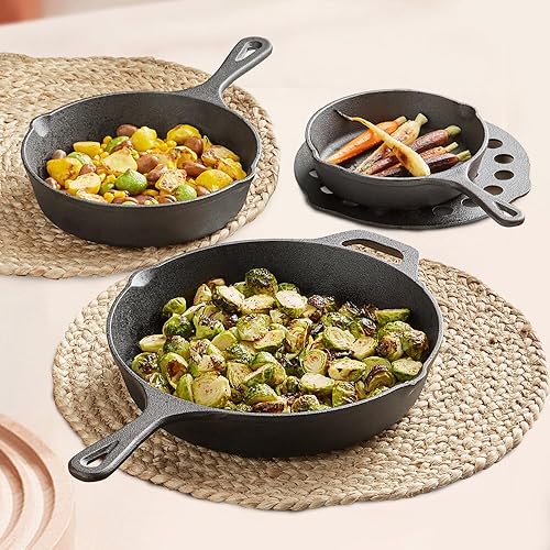Miniatura 8 de Flavehc Sartén de hierro fundido de 10 pulgadas, sartén de hierro fundido pre-sazonado, sartén de hierro fundido apto para horno, sartén de hierro
