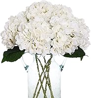 Kimura's Cabin 6pcs Faux White Hydrangeas Artificial Silk Flowers with Stems - Realistic Bouquets for Wedding Home Party Decor