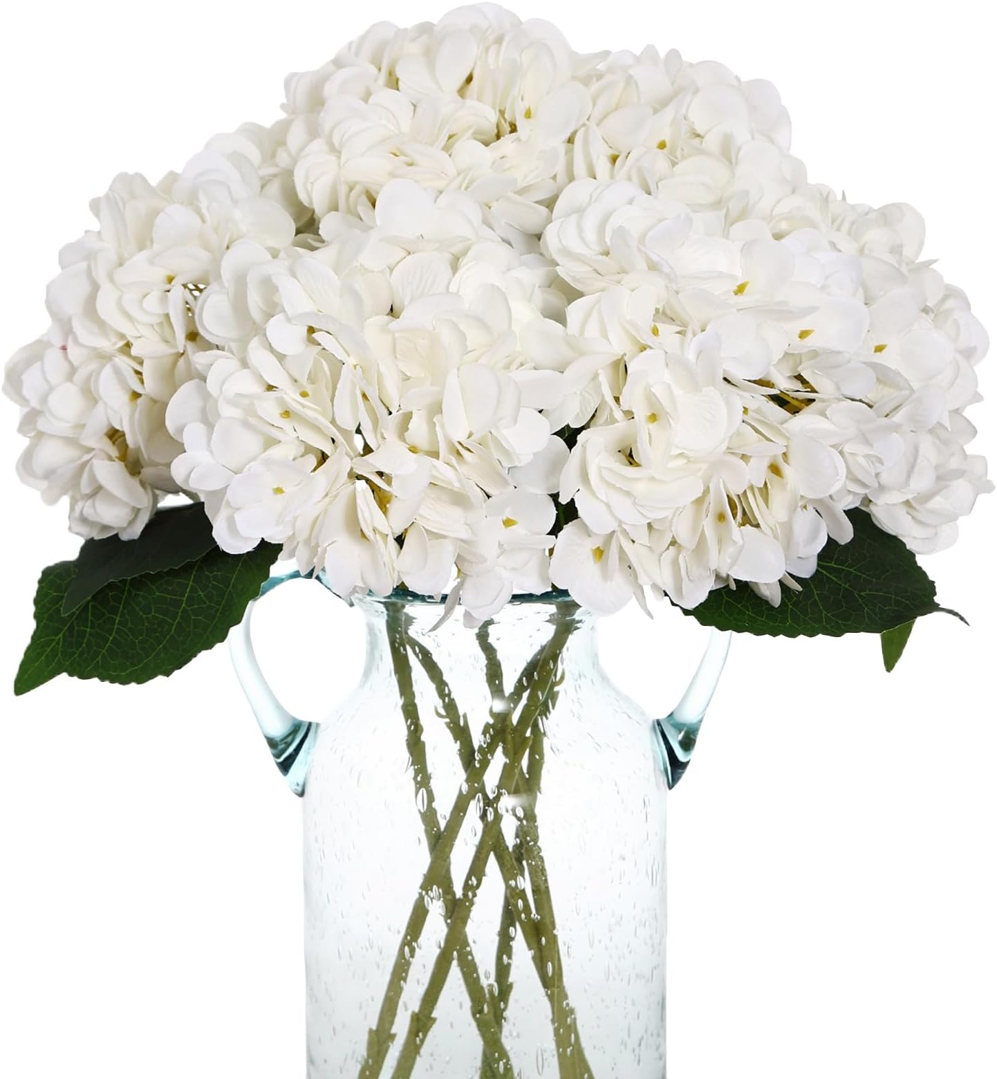 Kimura's Cabin (White) - Fake White Flowers Artificial Silk Hydrangea Flowers Bouquets Faux Hydrangea Stems 3Pcs for Home Table Centrepieces Wedding Party Decoration (White)