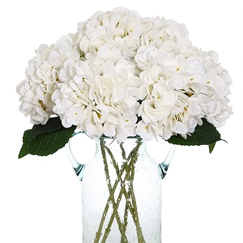 Kimura's Cabin 6pcs White Hydrangea Artificial Flowers Silk Fake Hydrangeas