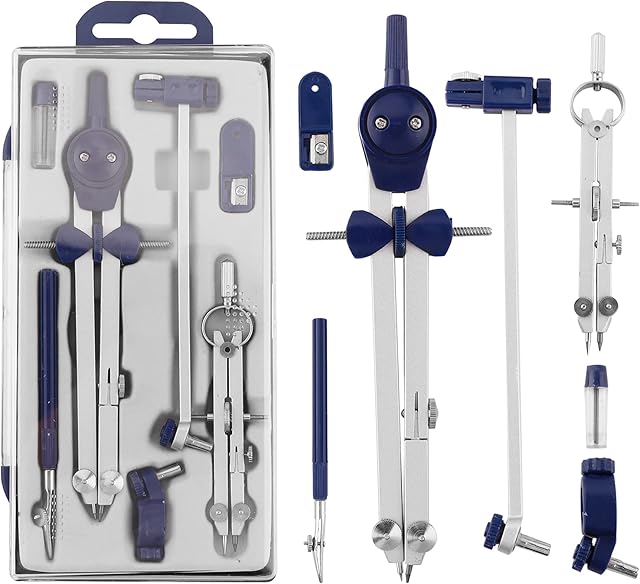 Geometry Set,7 Pcs Professional Compass Set Compass Drawing Tool Math Compass Geometry Compass with Spring Bow Head Drawing Compass Sets Math Drafting Dividers Tool Set for School, Woodworking