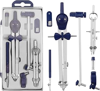 Geometry Set,7 Pcs Professional Compass Set Compass Drawing Tool Math Compass Geometry Compass with Spring Bow Head Drawing Compass Sets Math Drafting Dividers Tool Set for School, Woodworking