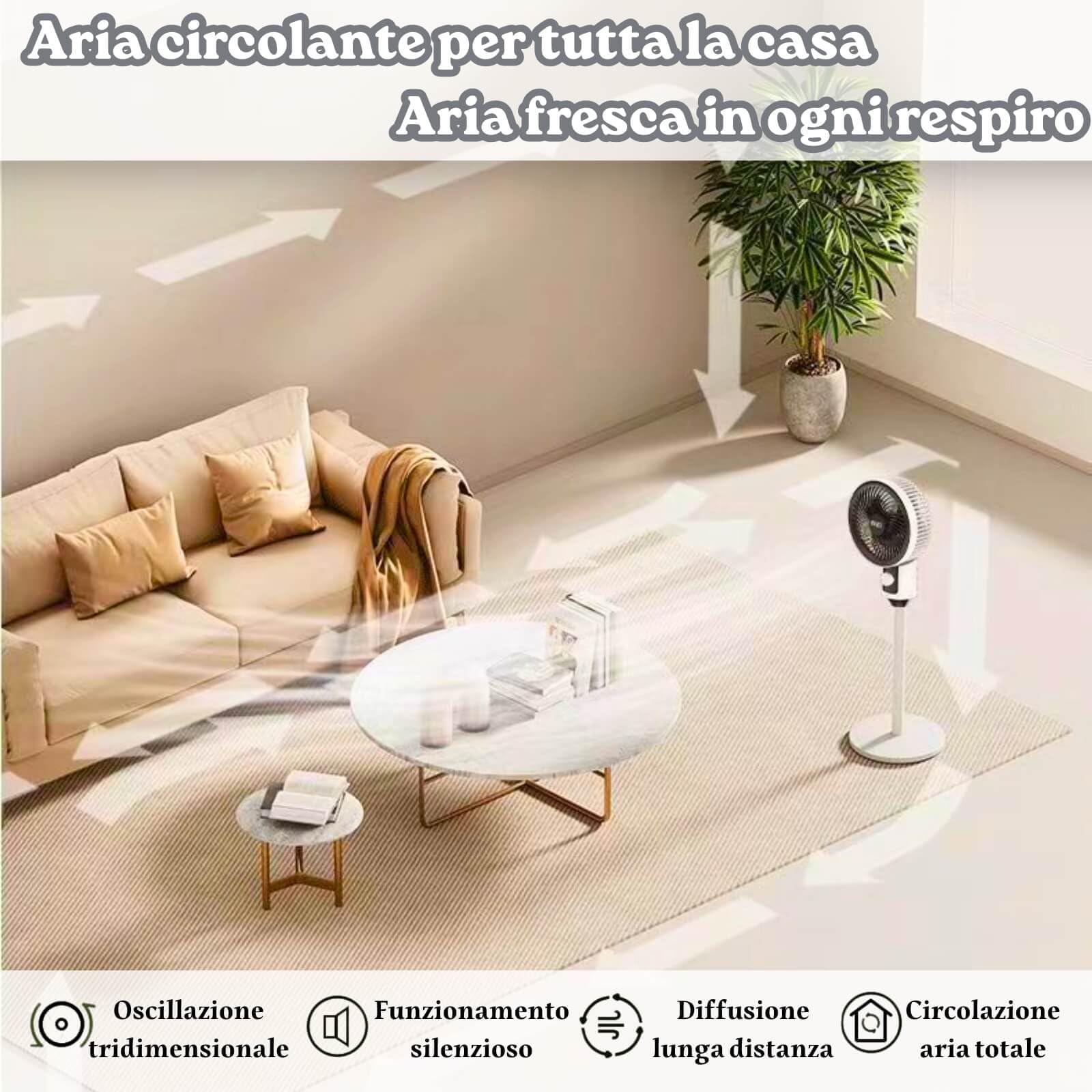 Ventilatore a Piantana, Ventilatore Silenzioso per Camera da Letto, Ventilatore a Piantana Oscillante, 3 Velocità, Oscillante, Risparmio Energetico, per Camera da Letto, Soggiorno, Ufficio