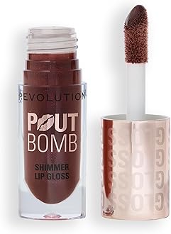Revolution, Pout Bomb Shimmer Gloss, High-Shine Lip Gloss & Shimmer for Glossy Lips with Hyaluronic Acid & Sweet Vanilla Scent, Chocolate Sparkle, 4.5ml