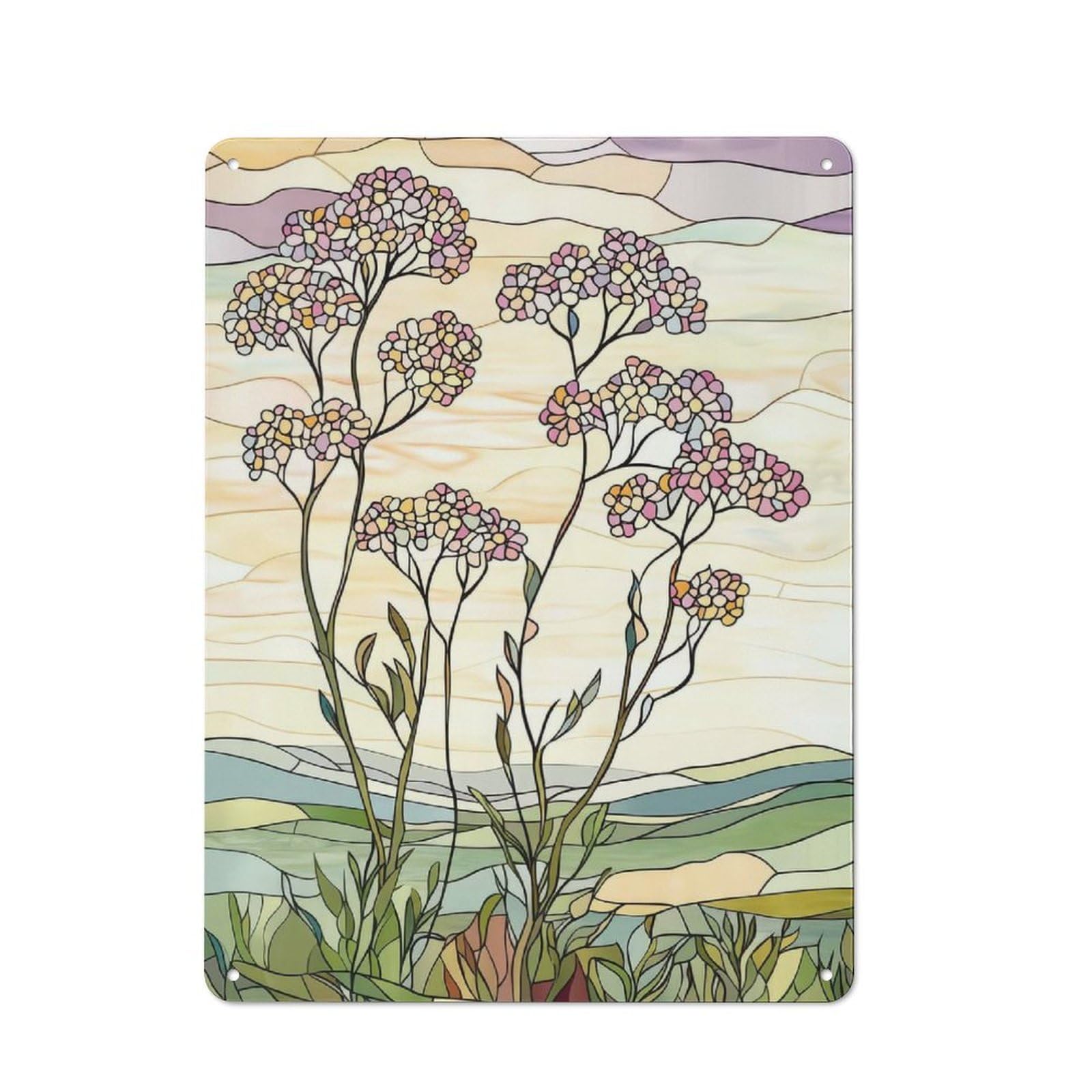 Junmoney Stained Glass Floral Landscape Industrial Metal Wall Sign 40X30cm Featuring Urban Room Decor For Loft, Studio, Office Or Creative Room