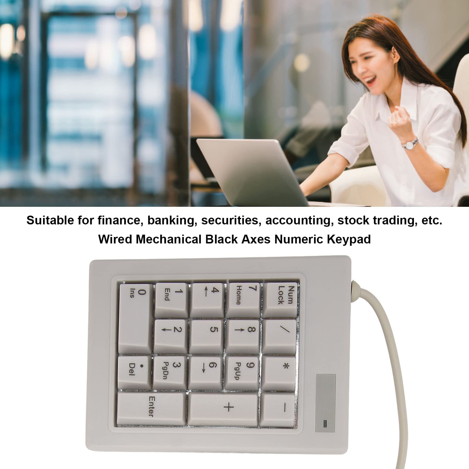 Tastierino Numerico Cablato, 17 Tasti Comodo da Tenere in Mano Tastierino Numerico Ergonomico Silenzioso con Assi Neri, Tasti Silenziosi Ridurre Lo Stress Soft Touch per Contabilità