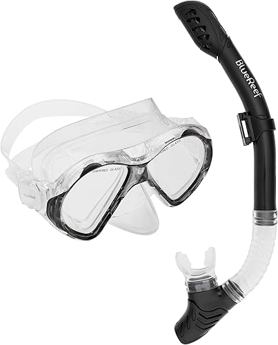 Sentinel - Juego de máscara de esnórquel color negro, equipo de esnórquel para adultos, incluye máscara negra centinela con lentes de vidrio