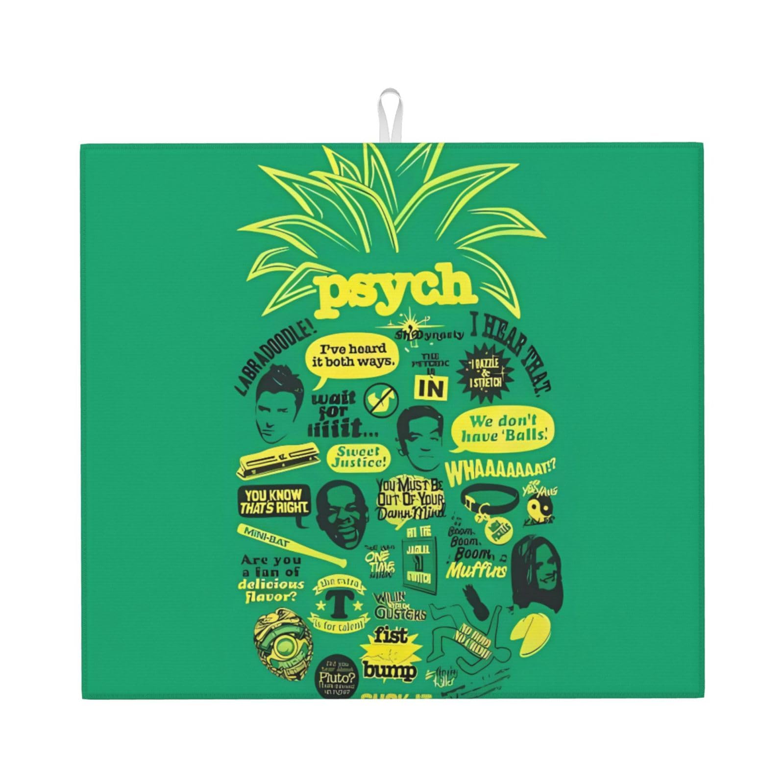 WHJSHOP Psych pineapple quote Prints Kitchen Drying Mat – Absorbent Dish Throw for Countertops, Quick-Dry Non-Slip Layer with Colorful Prints, Ideal Housewarming Gift