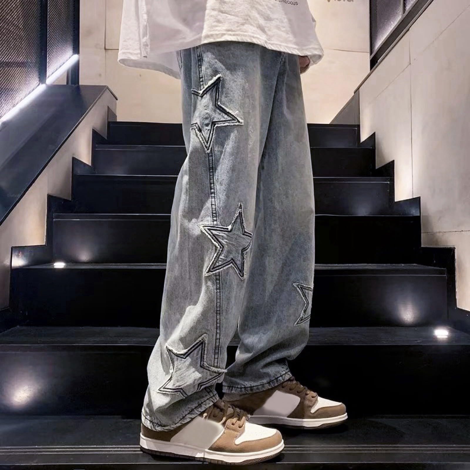 Pantalones Vaqueros Mujer Rectos Elásticos Bolsillos Verano Bootcut Mezclillas Bolsillo Deportes Campana Elefante Monocolor de con Cremallera y Parches Estrella para Primavera Otoño