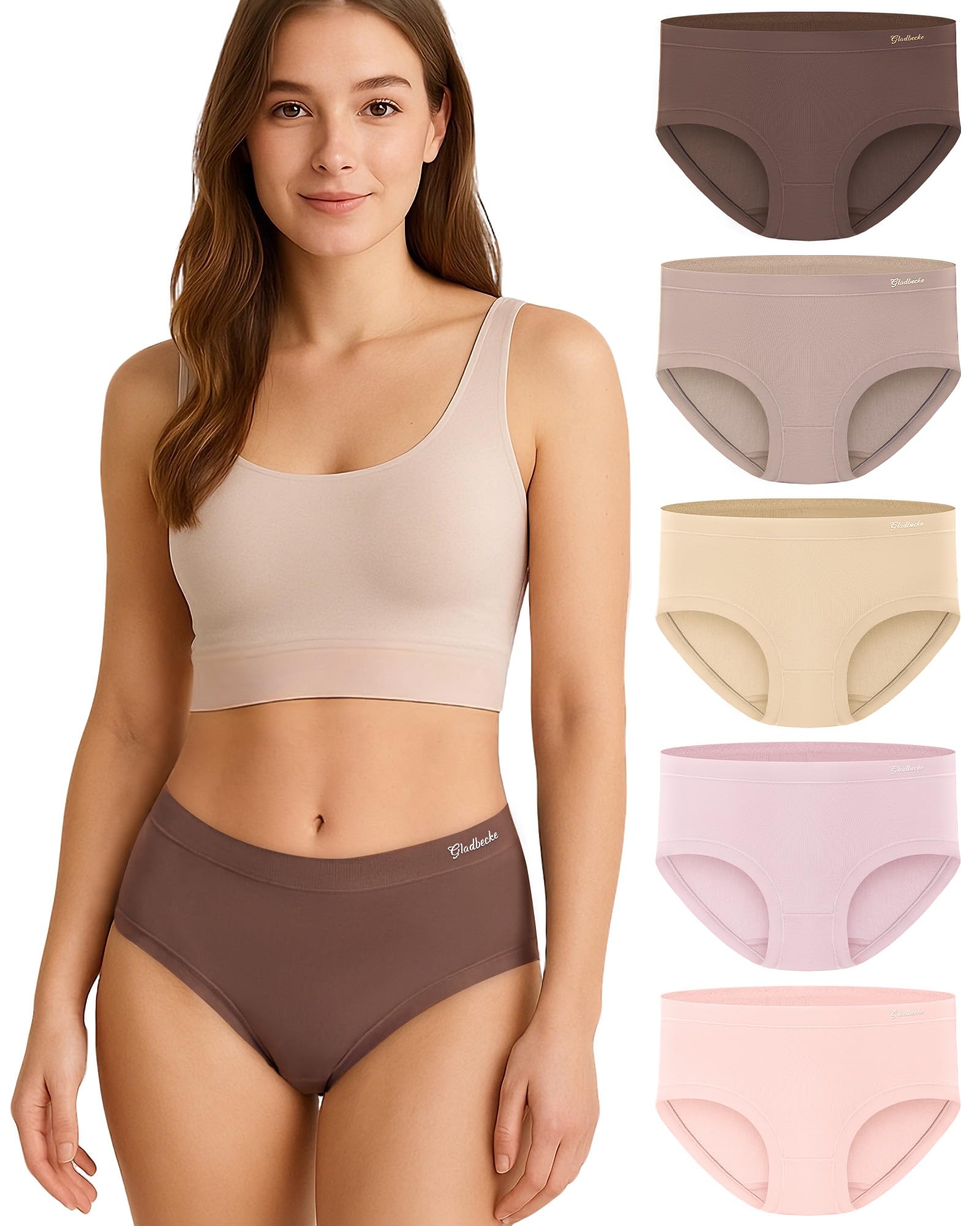 Gladbecke Womens Underwear Bamboo Rayon High Waisted Full Coverage Panties Soft Breathable Stretchy Comfort Briefs 5 Pack
