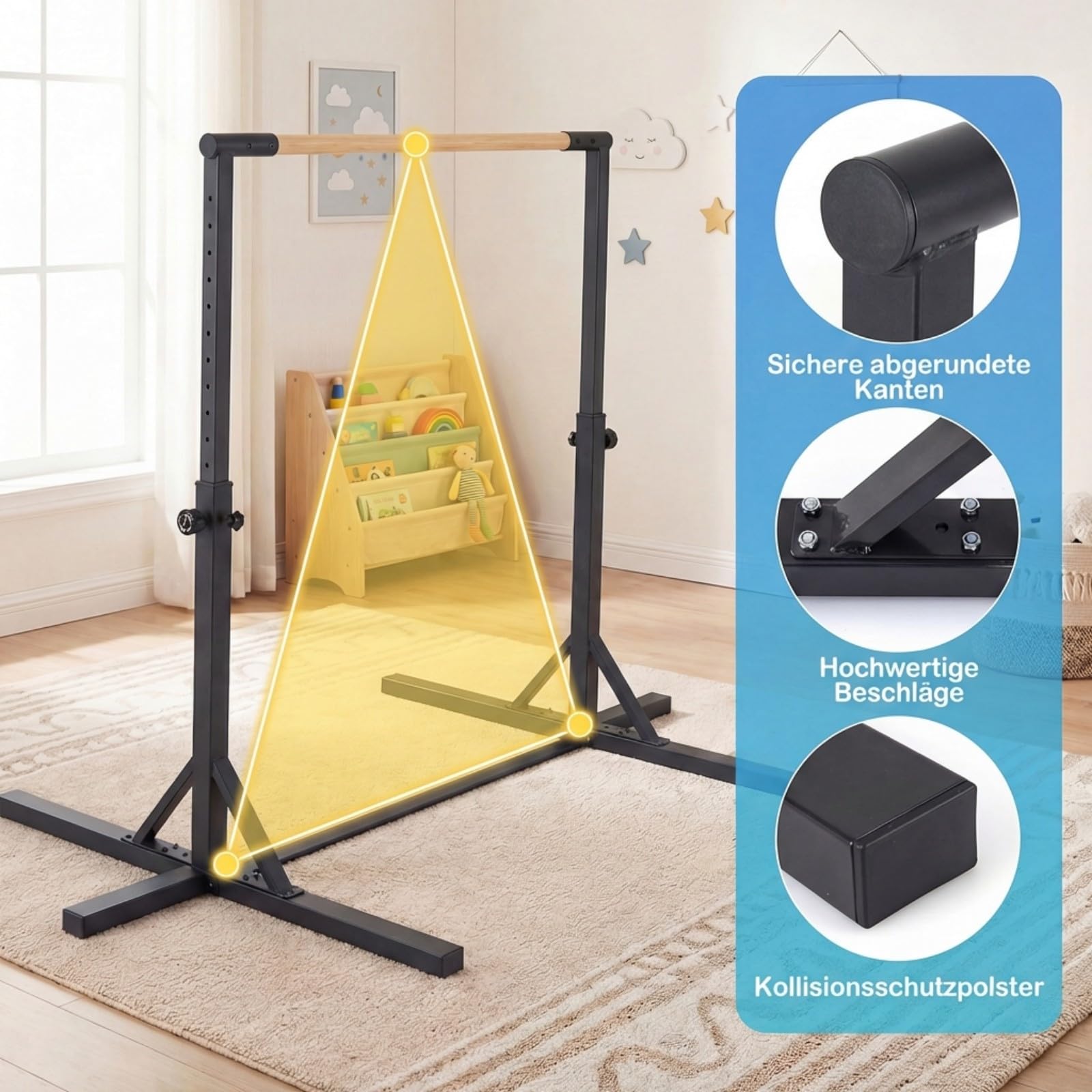 COSTWAY Gymnastik Turnreck, Reckstange Indoor mit verstellbaren Höhen, Gymnastikstange horizontal, Turnstange bis 150 kg belastbar, Turngeräte für Kinder ab 3 Jahren