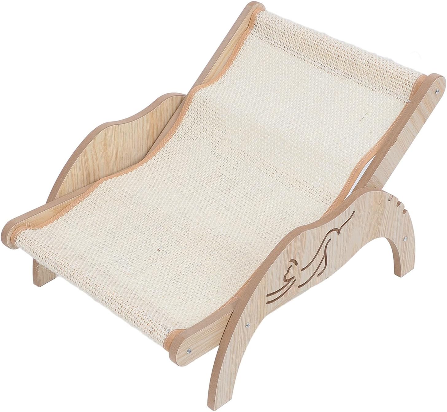 FILFEEL Cat Hammock Bed with Angle and Removable Cover, Foldable Wooden Beach Chair for Small Pets - Slip Design (Sisal Style)