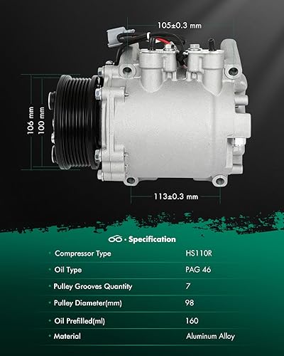 Vista 107 de SCITOO Compresor de CA apto para H-onda Prelude 2.2L 2001 para H-onda Civic para A-cura EL 1.7L 1997 1998 1999 2000 2001