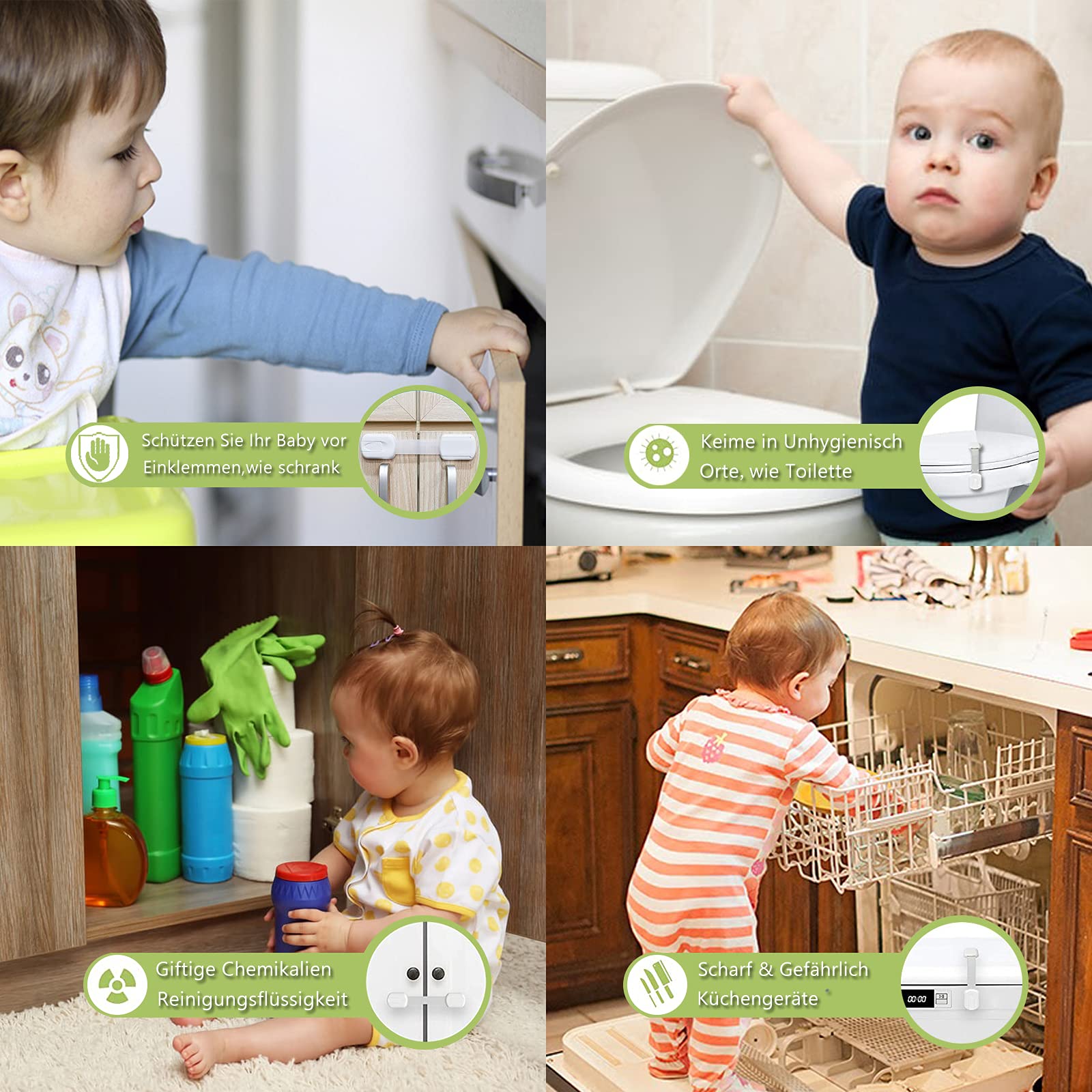 Hion 6 Pezzi Sicurezza Cassetti Bambini, Bambini Chiusure Sicurezza per Armadietto,Cassetto,Armadio,Frigorifero, Blocca Cassetti per bambini con 3M Adesivo Nessun Trapano Necessarioc - Bianca
