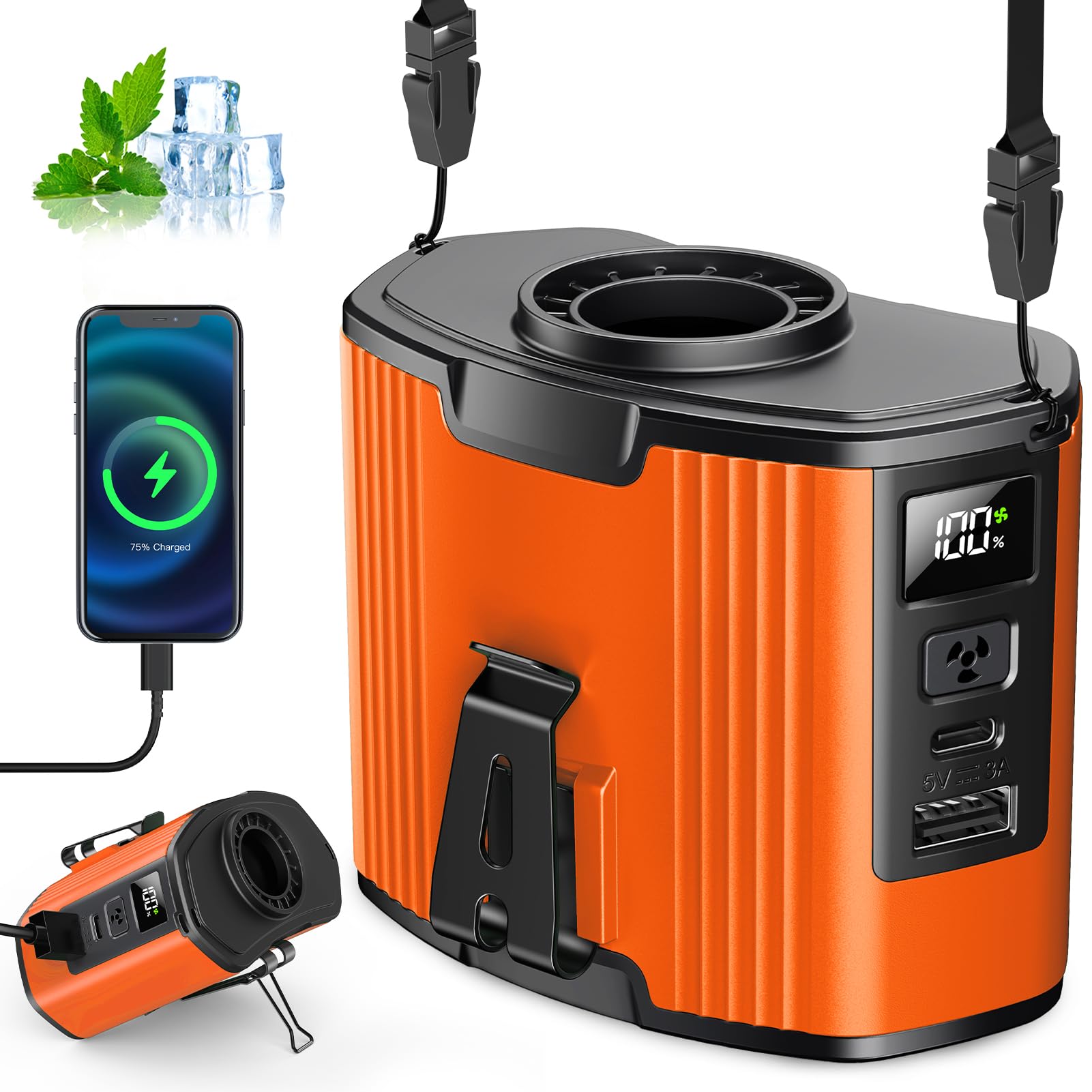 Photo 1 of (40Hours Cooling) Portable Waist Fan Rechargeable,17000Rpm High Speed,10 Speeds Personal Wearable Body Fans & Lanyard,3-In-1 Portable Neck Fans, Clip On Belt Fan for Camping,Outdoor,Jobsite,Travel