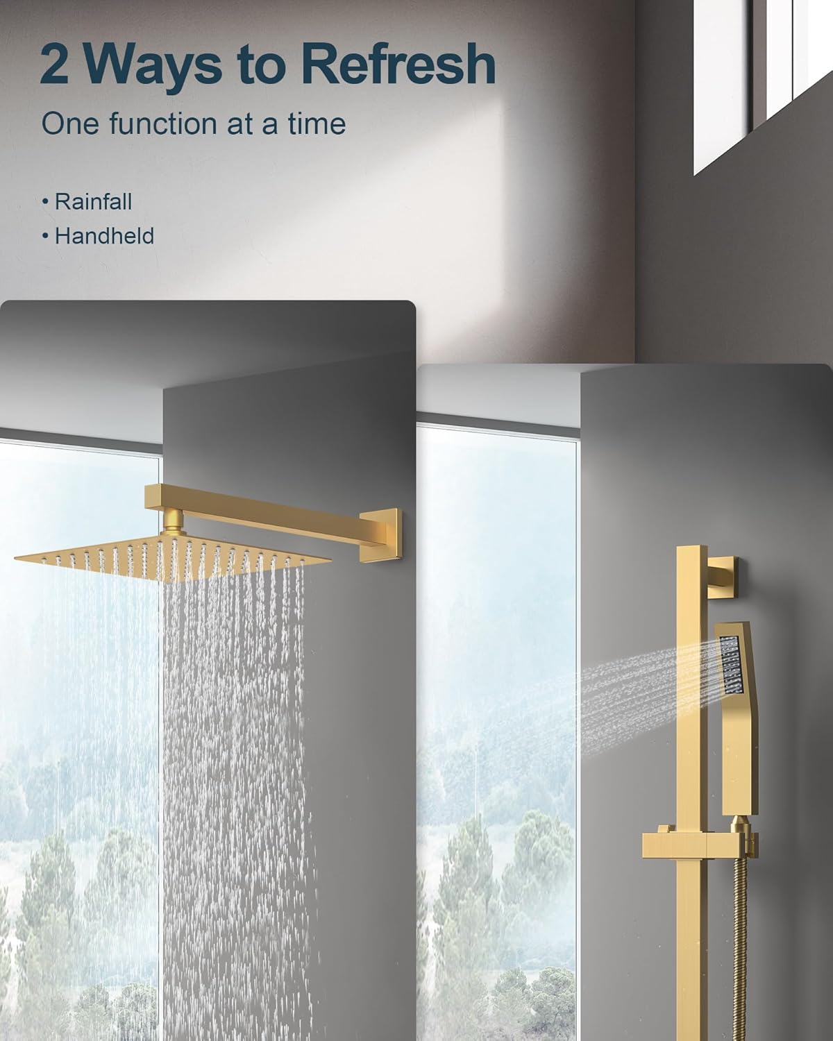 10" Shower Faucet Set with Valve, Wall Mounted Shower Head with High Pressure Handheld Sprayer & Slide Bar, Brushed Gold