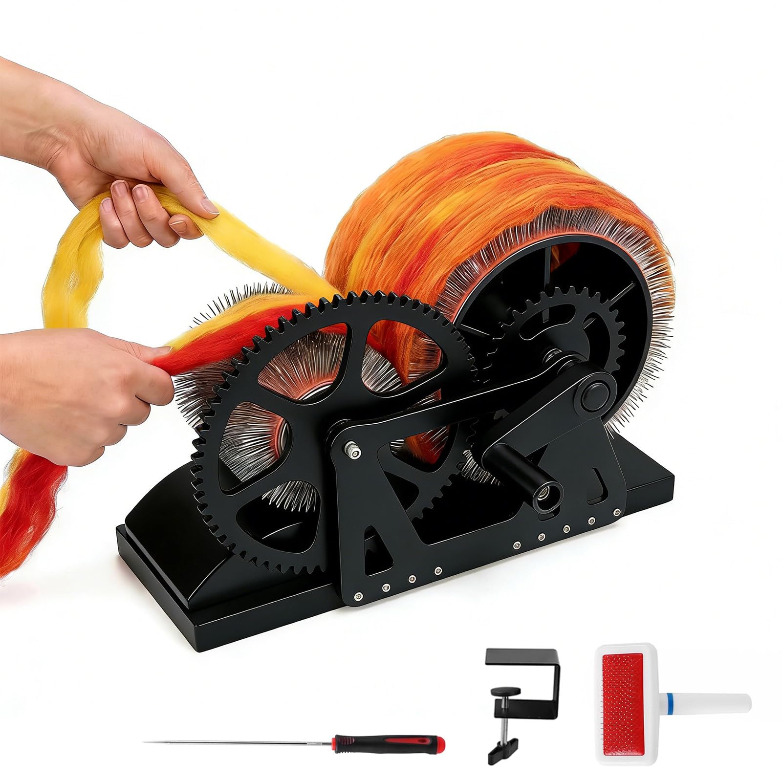 Machine À Feutrer – Cardeuse À Tambour Pour Laine Pour Carder La Laine, Les Poils De Chien & La Fibre D'alpaga - asAiguilles En Acier, Brosse, Poinçon & Pinces Pour Projets De Feutrage DIY Black