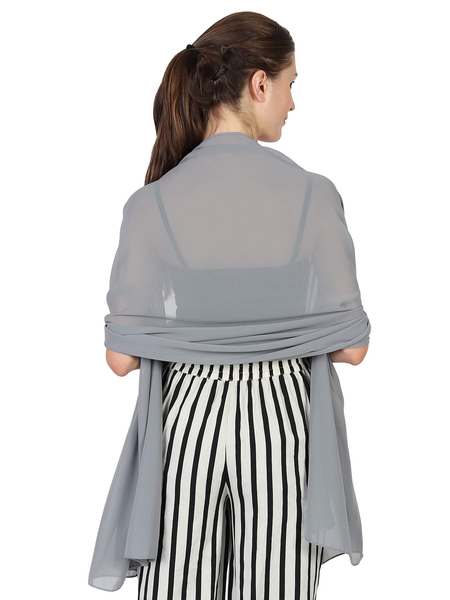 World of Scarf Soft Chiffon Scarves Shawls Wraps and Pashmina for Evening Party (Silver)