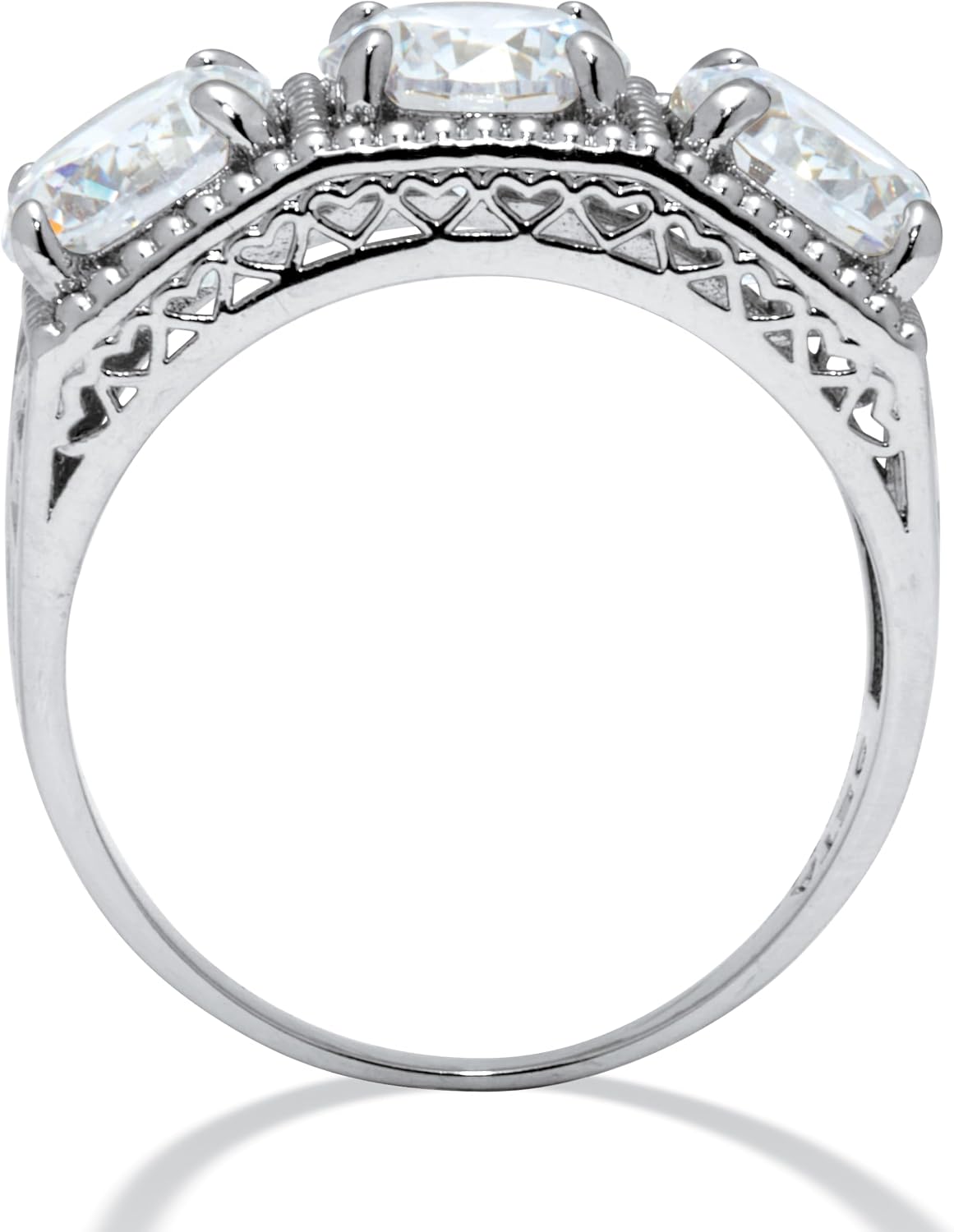 PalmBeach Platinum-plated Sterling Silver Round Cubic Zirconia 3-Stone Ring Sizes 6-10