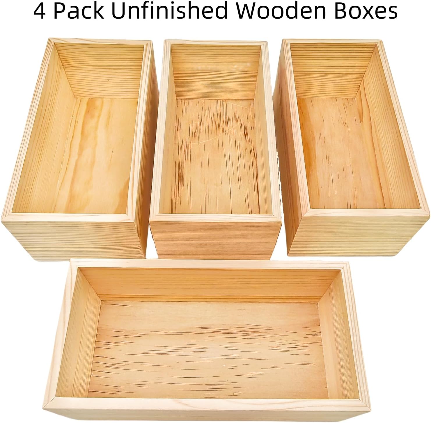 Anktily 4 Pack Unfinished Wooden Craft Storage Organiser Boxes, 8 x 4 x 3 inch Rectangle Wood Box, Rustic Natural Wood Container Box for Home Venue Decor