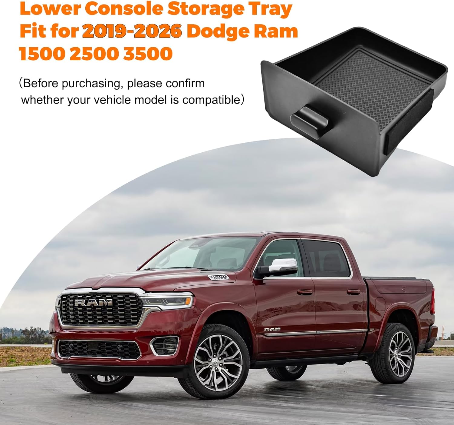 Removable Lower Cubby Storage Drawer Tray Fit for 2019-2026 Dodge RAM 1500 2500 3500 - Center Console Bottom Space Organizer Box ABS Plastic (Only Fit Models with Cubby)