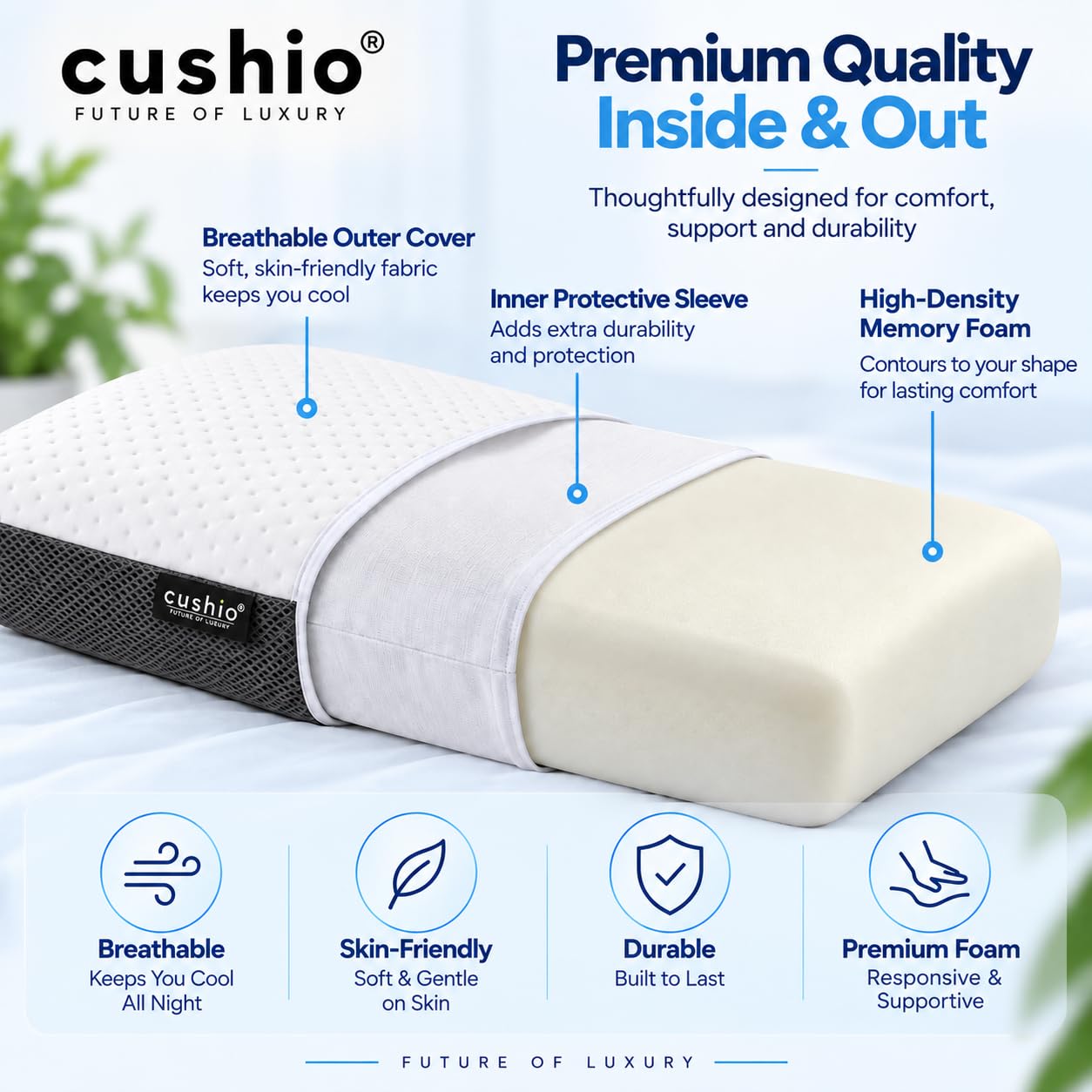 CUSHIO Cooling Gel Memory Foam Pillow Set - Neck Pain Relief -9