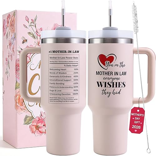 Mother in Law Tumbler with Handle 40oz Mothers Day Gift - Best Funny Mother in Law Mug Gifts for Birthday Mother's Day - Mother's Day Gifts For Mother In Law