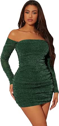 WDIRARA Women's Off Shoulder Bodycon Dress - Ruffle Tiered Ruched Cocktail & Party Dress - View #7