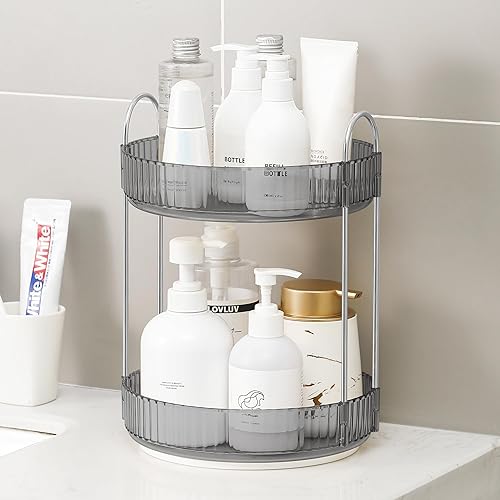 Miniatura 5 de YCIA&DONE Organizador de maquillaje giratorio 360 y almacenamiento para encimera de tocador, 2 niveles, organizadores de perfumes cosméticos de alta