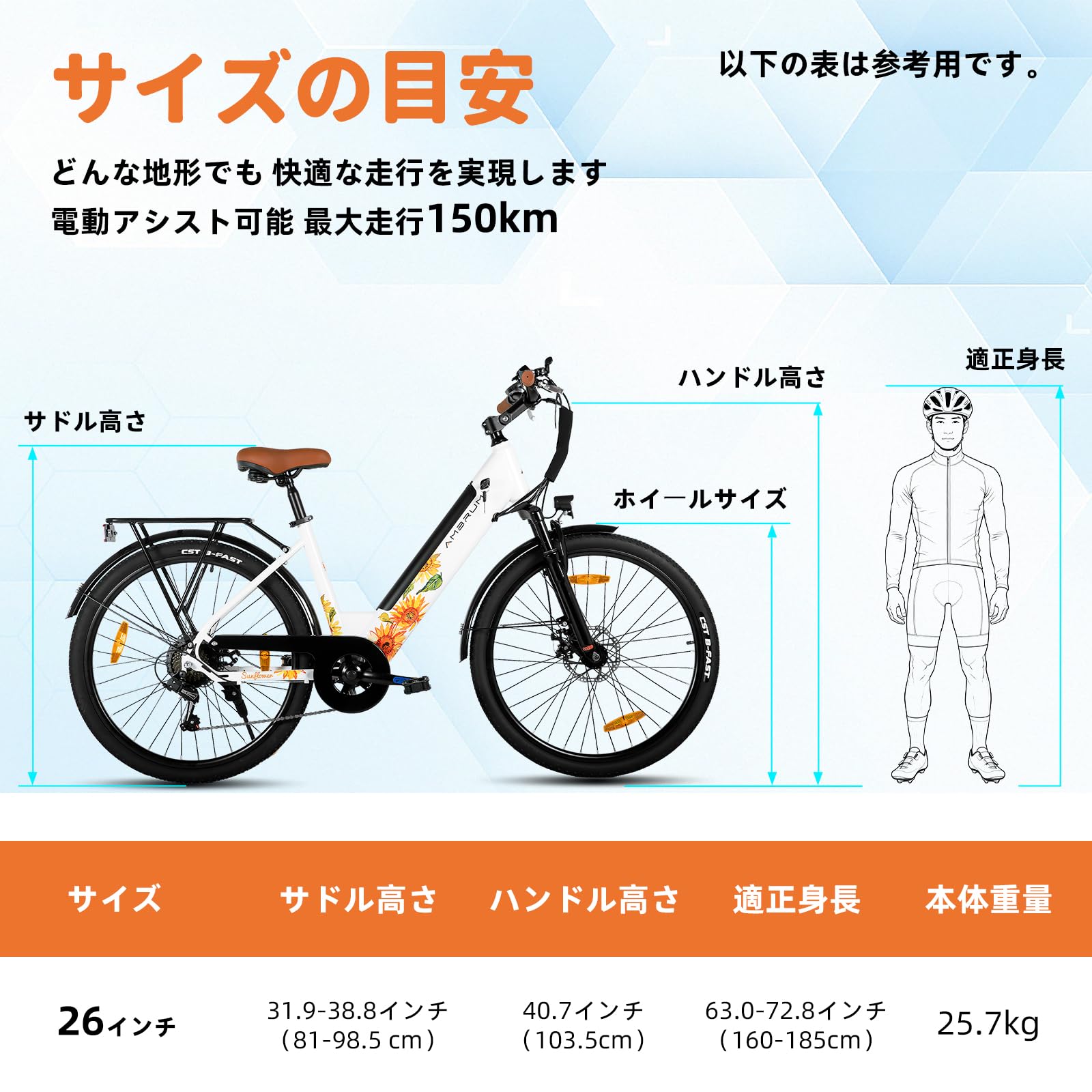 Amazon | HILAND 26インチ クロスバイク アシストモデル 最大走行距離