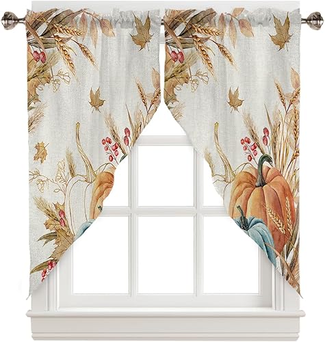 Cortinas con diseño de calabaza, para otoño, Acción de Gracias, acuarela, calabaza, cortinas con bolsillo para barra, 2 paneles de lino de trigo y
