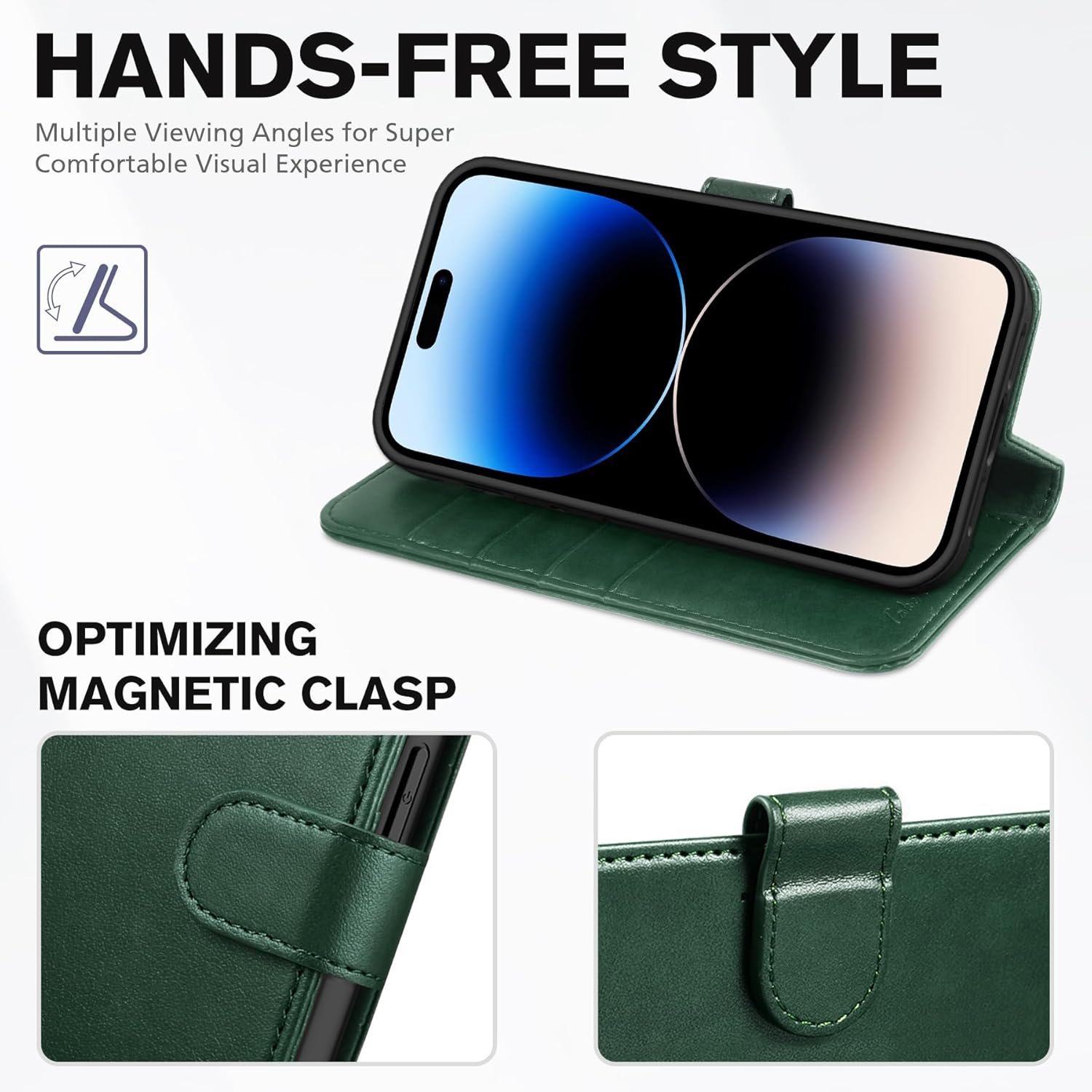 TUCCH Case Wallet for iPhone 14 Pro 6.1", Protective [TPU Shockproof Inner Shell], PU Leather [RFID Blocking] [4 Card Holder] Magnetic Stand Cover Compatible with iPhone 14 Pro 2022, Midnight Green