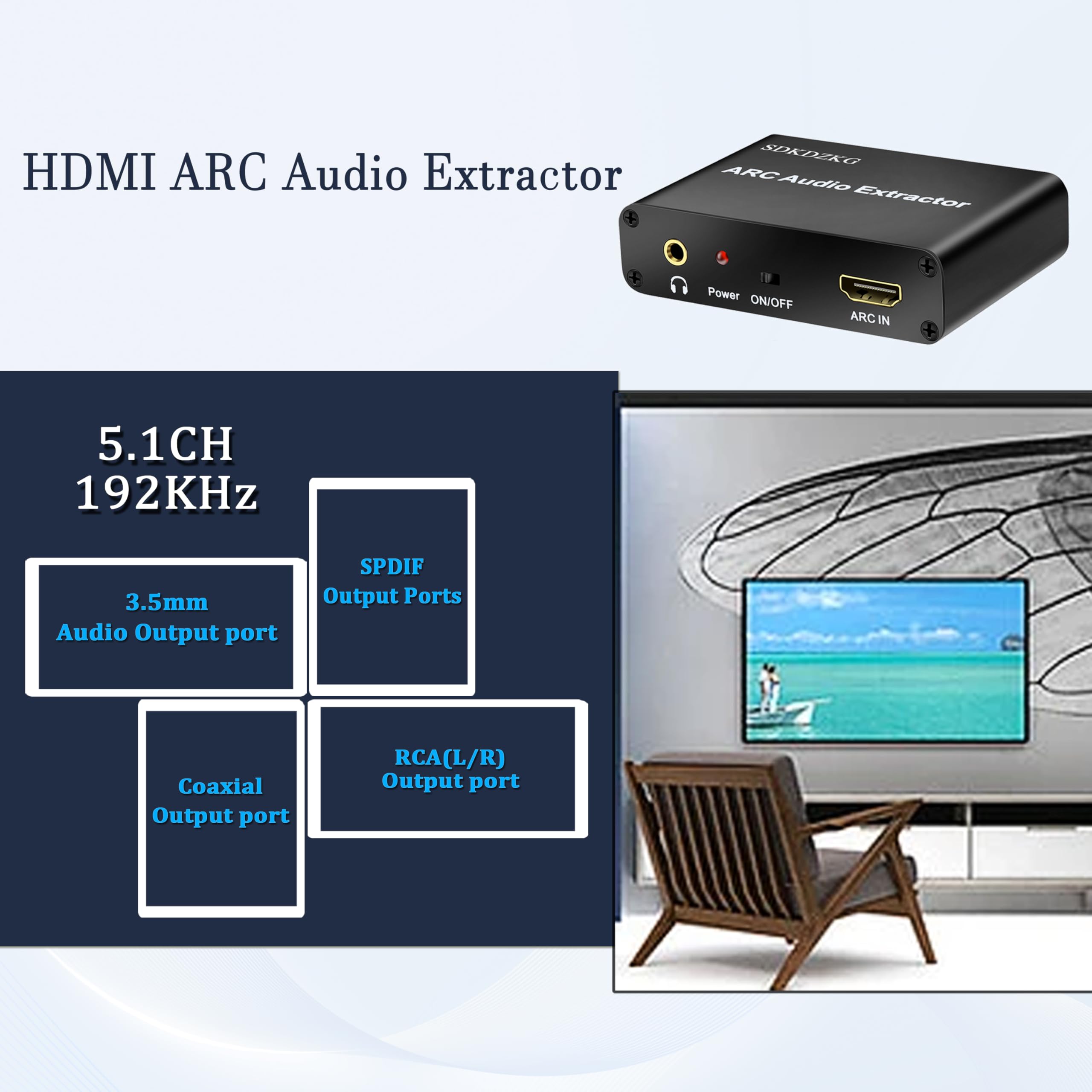 HDMI ARC Audio Konwerter, HDMI ARC Ekstraktor Adapter z Cyfrowy Optyczny Toslink SPDIF Koncentryczny oraz Analogowe RCA L/R 3,5 mm Stereo Audio Konwerter dla HDTV Wzmacniacz Soundbar Głośnik