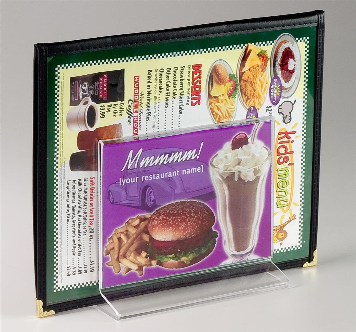 Double-Sided Restaurant Sign Display with Space for Menu Storage, Clear Acrylic, Frameless Design, Side-Loading, Holds 7 x 5-Inch Signs - Sold in Sets of 4