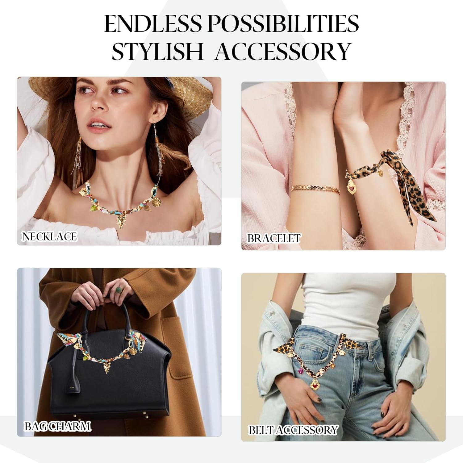 Scarf Necklace with Charm 2 Pack Silk Bandana Charm Necklace for Women Pendant Necklace with Red Heart Leopard Charms Vintage Jewelry Ideal Gift for Lady Birthday Christmas Mother's Day - Image 7