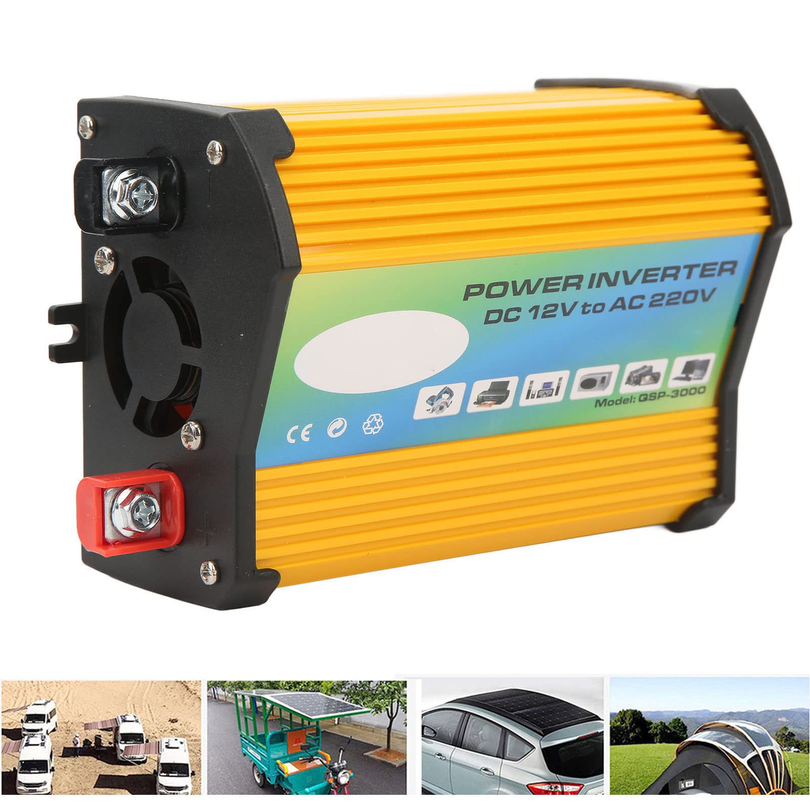 Zmodyfikowany falownik samochodowy sinusoidalny 300W DC 12V na AC 220V Przetwornica napięcia samochodowego z podwójnymi portami USB do podróżowania na zewnątrz (Yellow)