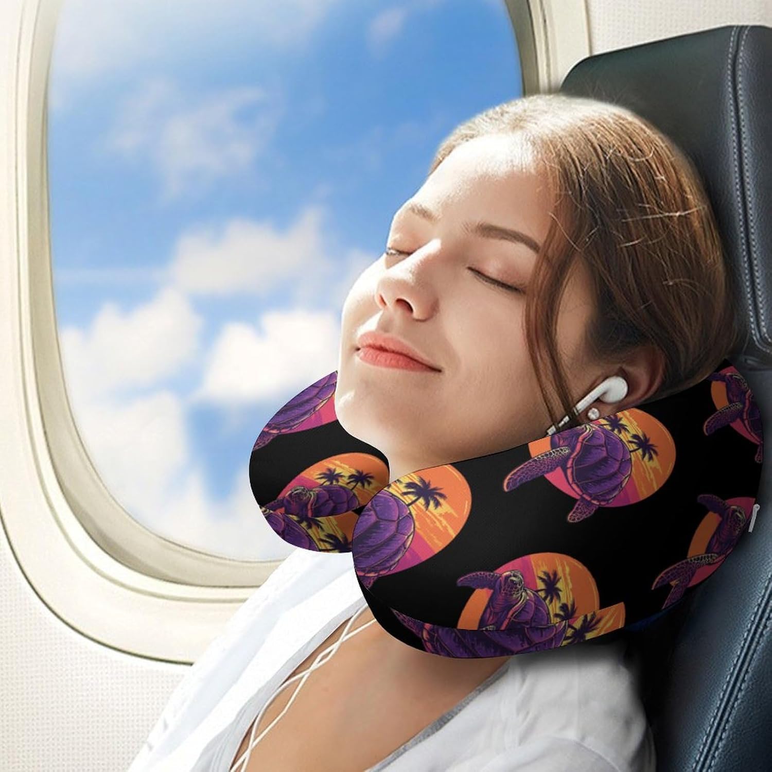 Sea Turtle Sunset Palm Trees Memory Foam Pillows U Shaped Travel Neck Pillow