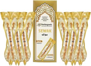 Sewak Natural Miswak Traditional Toothbruh 12 Pack No Flavor All Natural for Oral Health, Hygiene, Fresh Breath, Whiter Teeth, Chemical Free, Light Weight, Vacuum Sealed