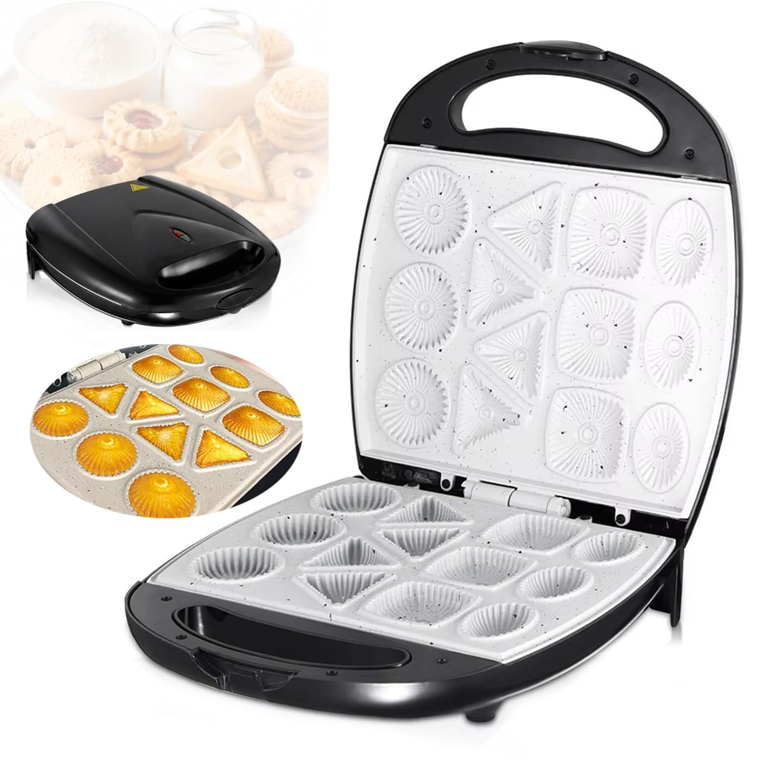 Macchina per Scones Antiaderente 1400W | Manico Riscaldante e di Sicurezza a Doppia Faccia, 13 Fori con 4 Stampi di Forma, per Biscotti, Dolcetti per la Colazione